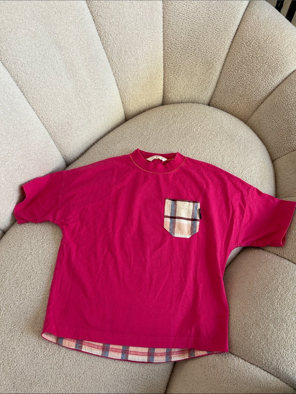 Palm Angels Kids Hot Pink Short-Sleeve Tee with Plaid Pocket
